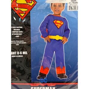 DC Comics Superman Costume Infant 0-6 Months Jumpsuit with Cape Halloween 034